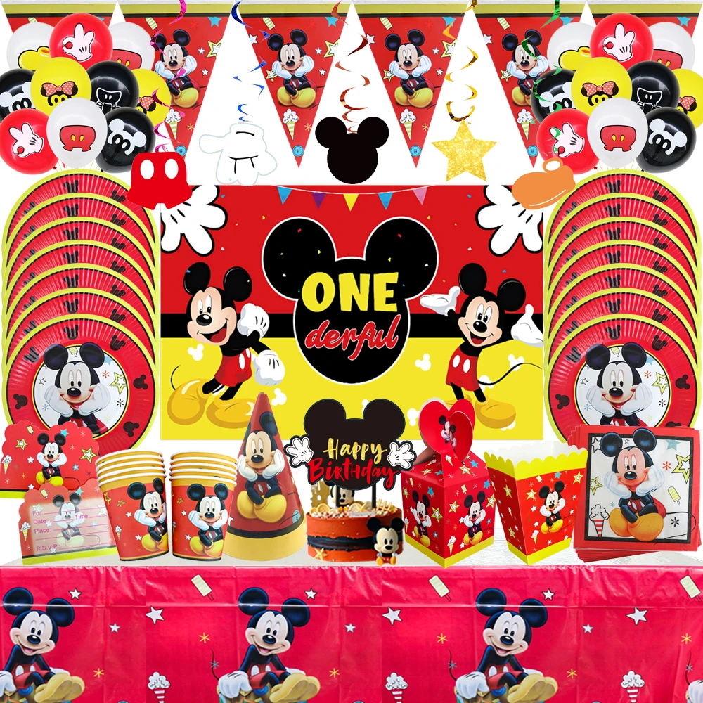 

Mickey Mouse Disposable Tableware Birthday Party Supplies Baby Shower Mickey Balloon Cup Plate Gift Bag Children DIY Party Decor