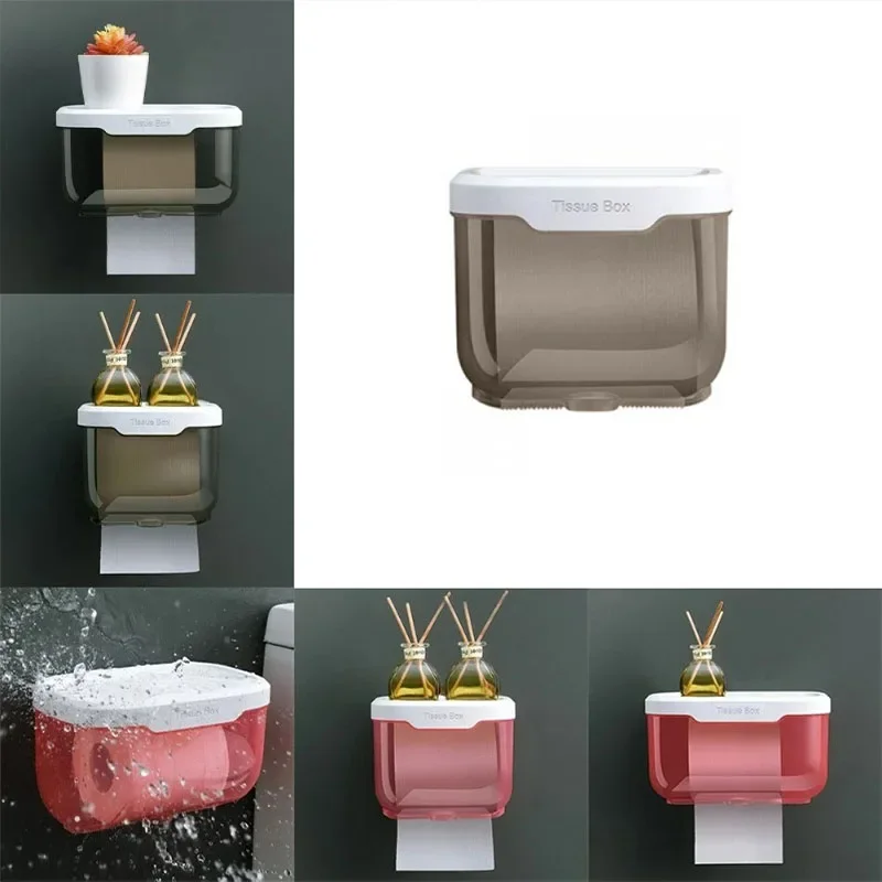 An der Wand montierter Toilettenpapierhalter, wasserdichte Taschentuchbox mit Regal, Badezimmer-Organizer, Küche, Mehrzweck-Aufbewahrungsspender