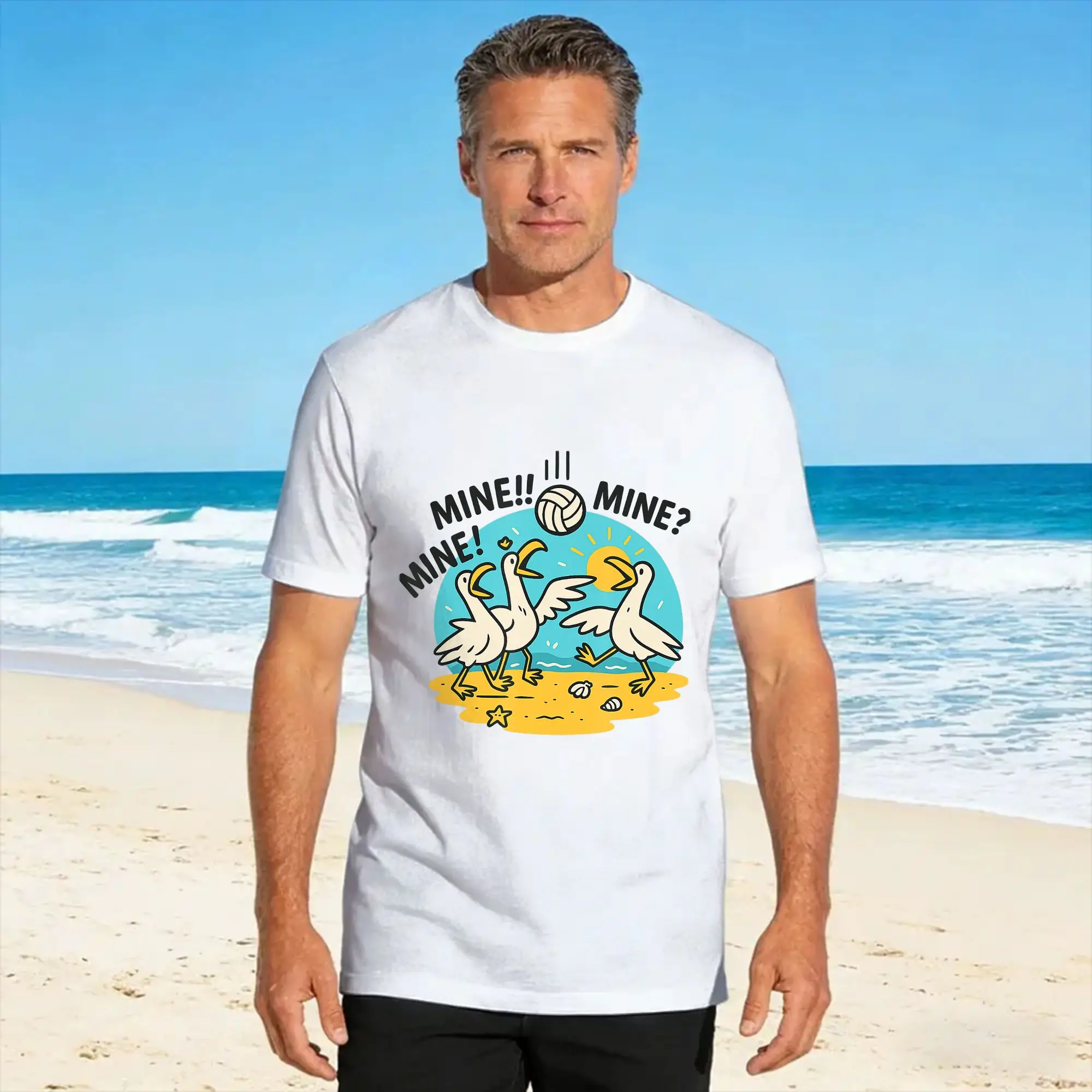 Mine Seagull Funny Beach Volleyball Graphic T Shirt Men's  Y2K Fun T Shirts Summer O Neck Trending Tee Shirt Wholesale Tops
