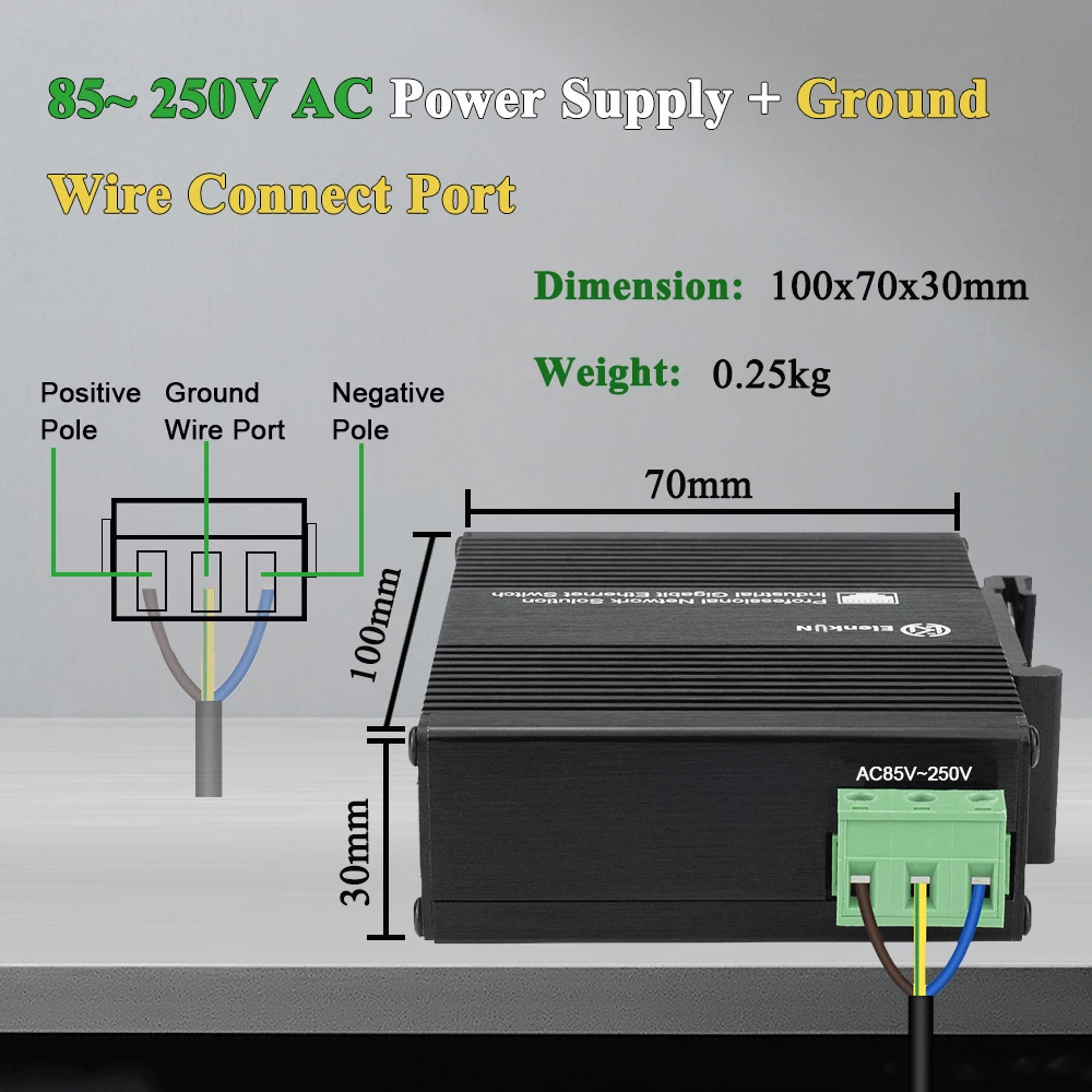 Mini Industrial 4 Ports Gigabit Ethernet Switch with 2 SFP,1000M Din Fiber Switch,4 RJ45 + 2 SFP Switch,85~250V AC Power Input