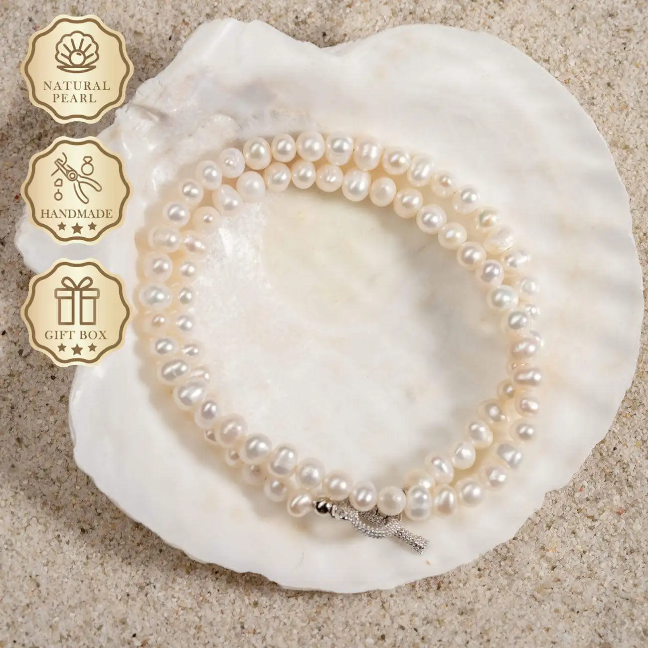 

MYSOYA White Freshwater Pearl Necklace 5–6mm with Silver Heart OT Clasp, Gift Box, Birthday & Anniversary Gift