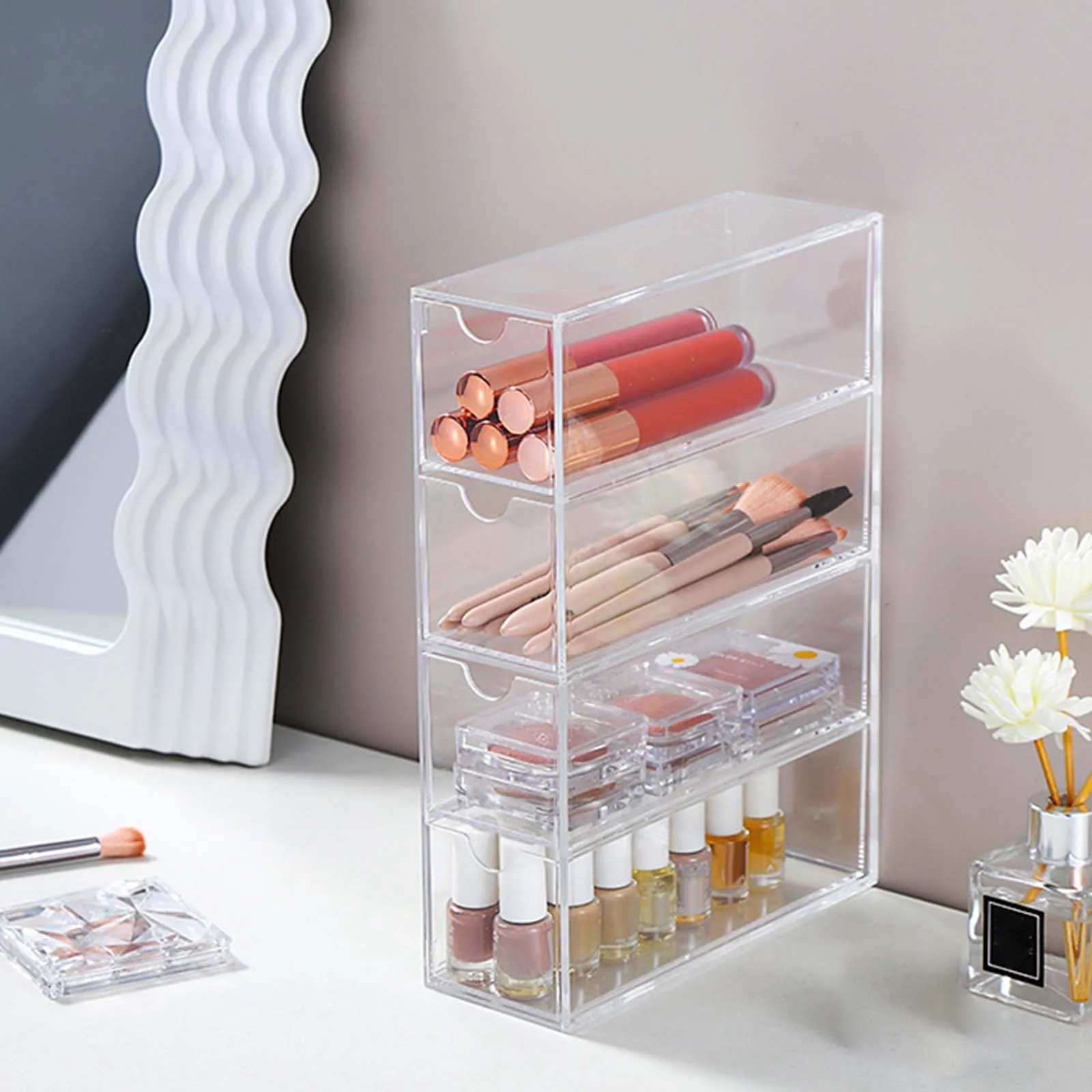 Organizer per cassetti in acrilico impilabile Organizer in plastica acrilica Bin per tavolozze per il trucco accessori di bellezza Vanity Desk