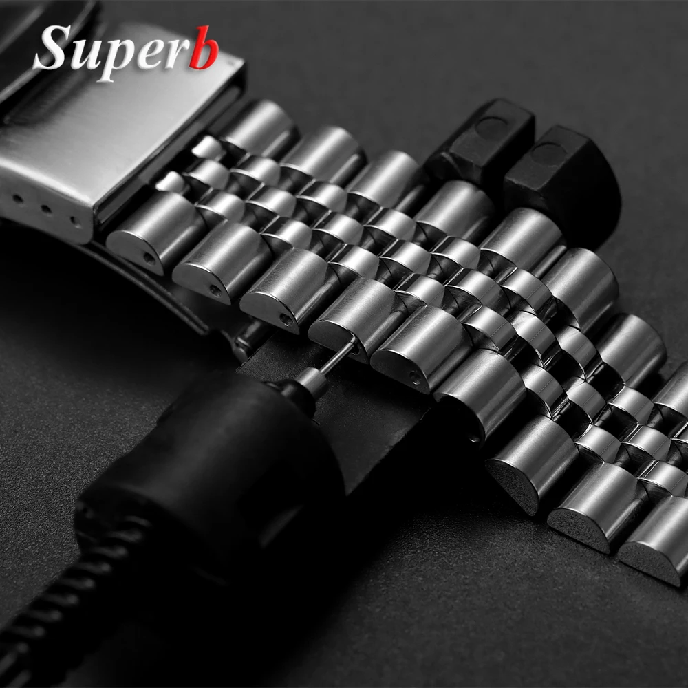 Твердый ремешок для часов из нержавеющей стали для Jubilee SKX007/009, быстросъемный браслет с плоским концом, 18/19/20/21/22/23/24 мм, складная пряжка