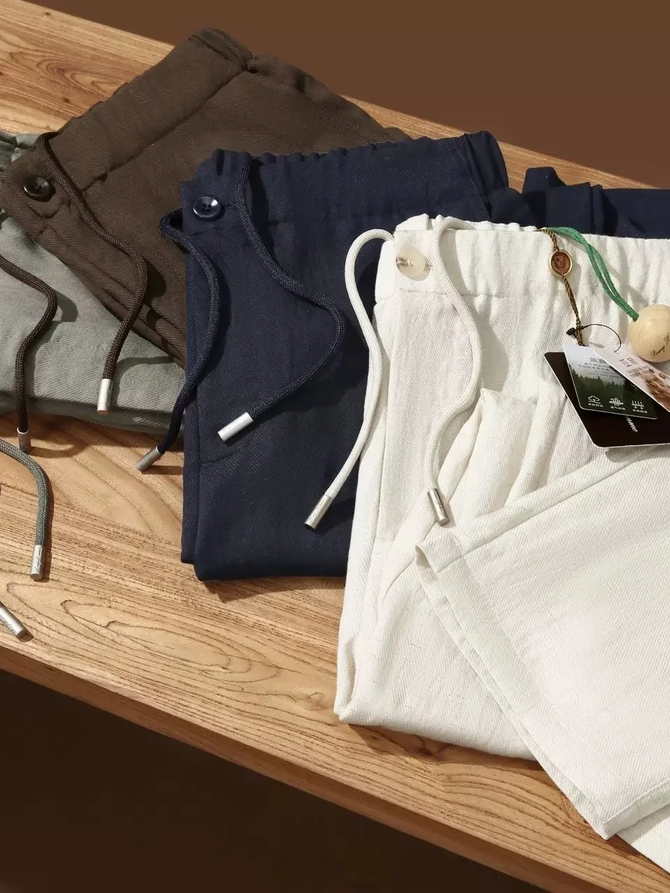 Casual Men's Pants Elastic Waist  Linen Blend 3D Tailoring Summer Breathable Straight Leg Pants Versatile Simple Style