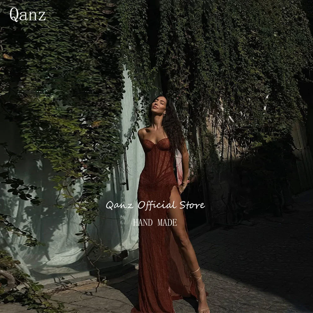 

Qanz Luxury Lace Prom Dress High Leg Slit Mermaid Evening Dresses Woman For Wedding Party Corset Vestidos De Gala Customized