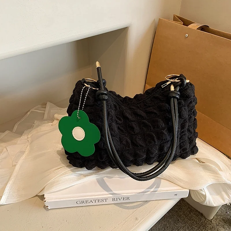 Trendy Pleated Bubbles Shoulder Bags Handbag Daily Commuting Bag Underarm Bag Plaid Quilted Solid Totes Bag Messenger Bag