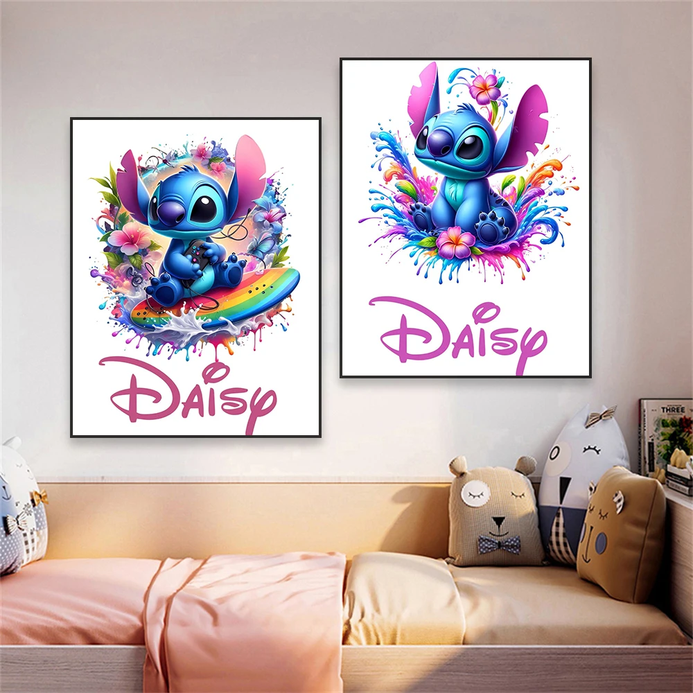 Stitch Personalised Name Print Disney Custom Stitch Poster Lilo And Stitch Canvas Painting Home Kid Bedroom Wall Art Decoration