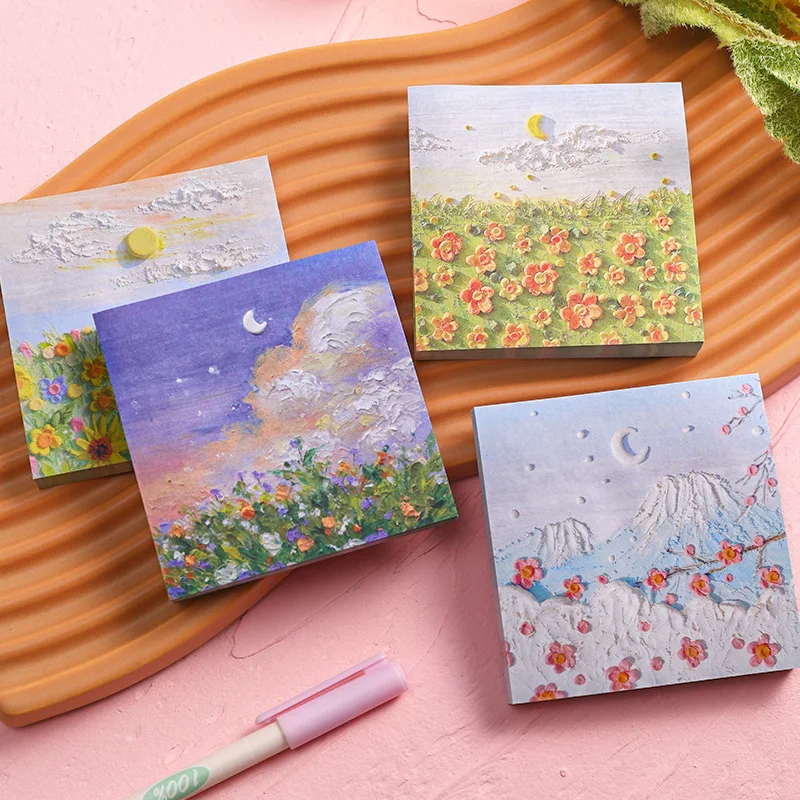 Oil Painting Note Paper Girl's Good-looking Message Note Book Decoration Hand-painted Landscape Note