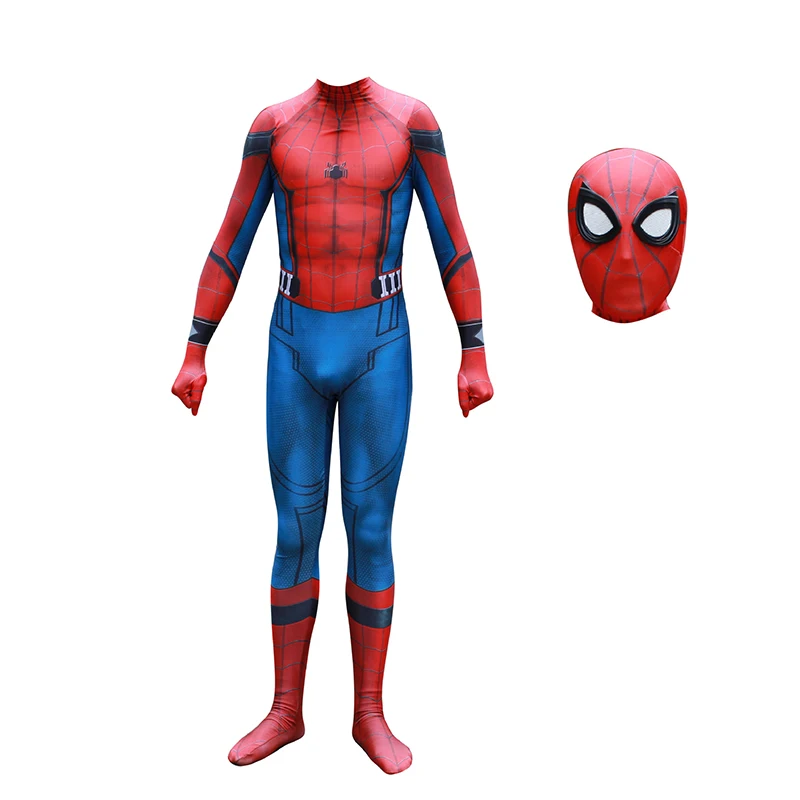 Boys Spider-Man Homecoming Cosplay Costume Spandex Men Superhero Spider Jumpsuit Zenti Mask Fancy Dress Halloween Role Play Prop