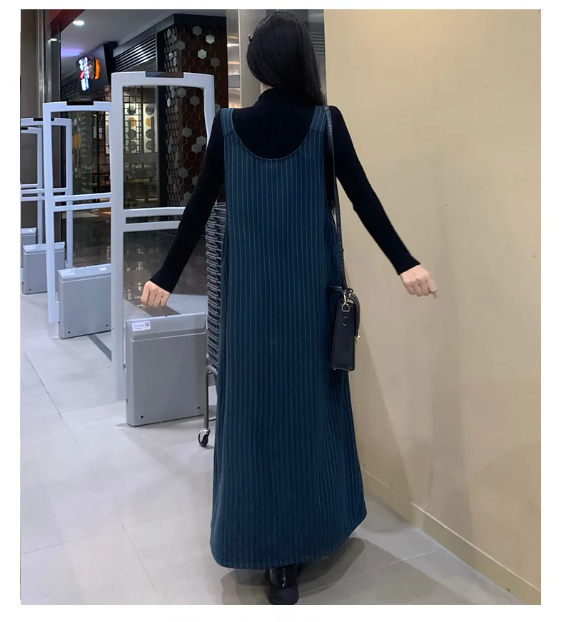 2-piece-maternity-dress-autumn-fashion-striped-strap-skirt-set-with-black-sweater-for-expectant-women