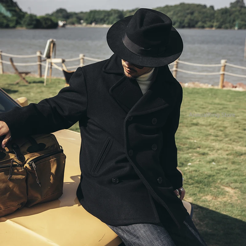 

Красное пальто Tornado 740, черное винтажное двубортное шерстяное пальто средней длины для мужчин, теплая зимняя куртка