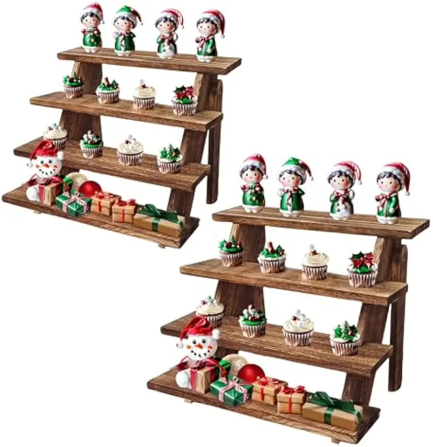 

4-Tier Wooden Cupcake Stand for Party Decor, Tool-Free Assembly, Rustic Display