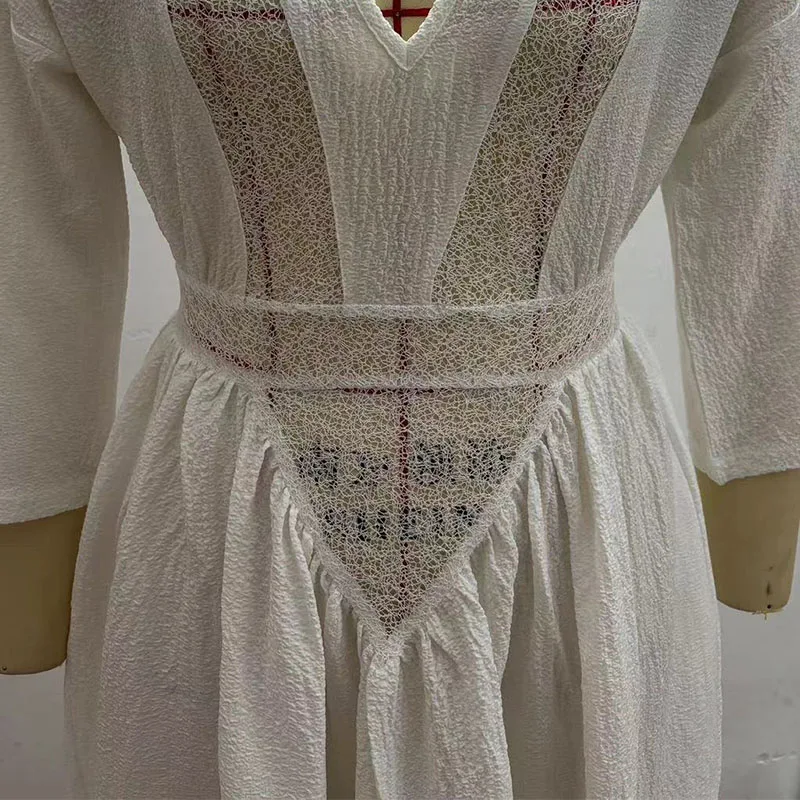 Sexy Boho Women's Summer Long Dress Female Elegant Beach Sundress Holiday Long Sleeve Lace Casual Loose Dresses Vestidos Платье