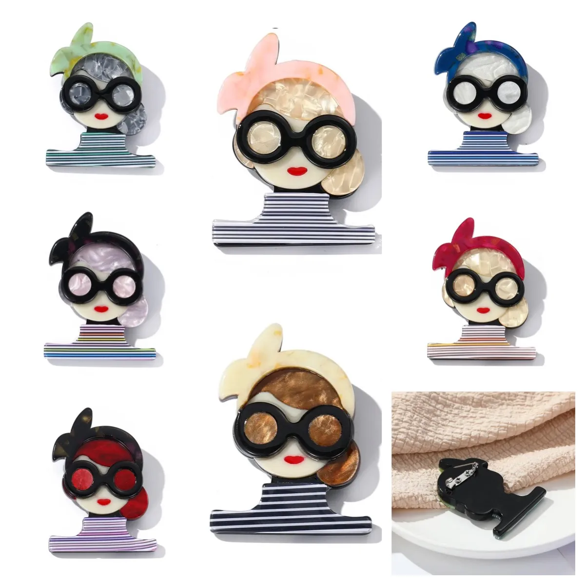 

Custom Acrylic Material Cute Girl with Glasses Brooch Nurse Girl Brooch Pins