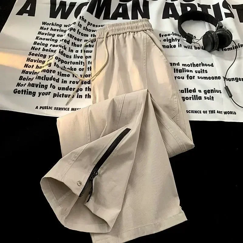 

Брюки-карго мужские широкие, нейлоновые брюки цвета хаки, длинные модные штаны в Корейском стиле, в стиле Харадзюку, Y2k, осень