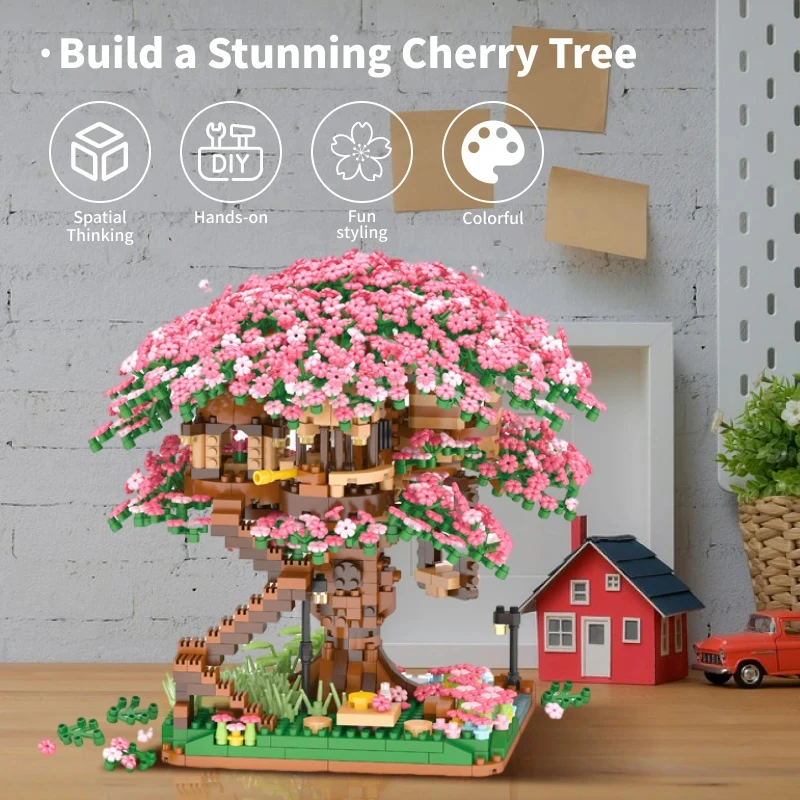 Mini Building Blocks Mini Sakura Tree House Model Building Blocks Desktop Botanical Decoration Toys For Children Gifts For Girls