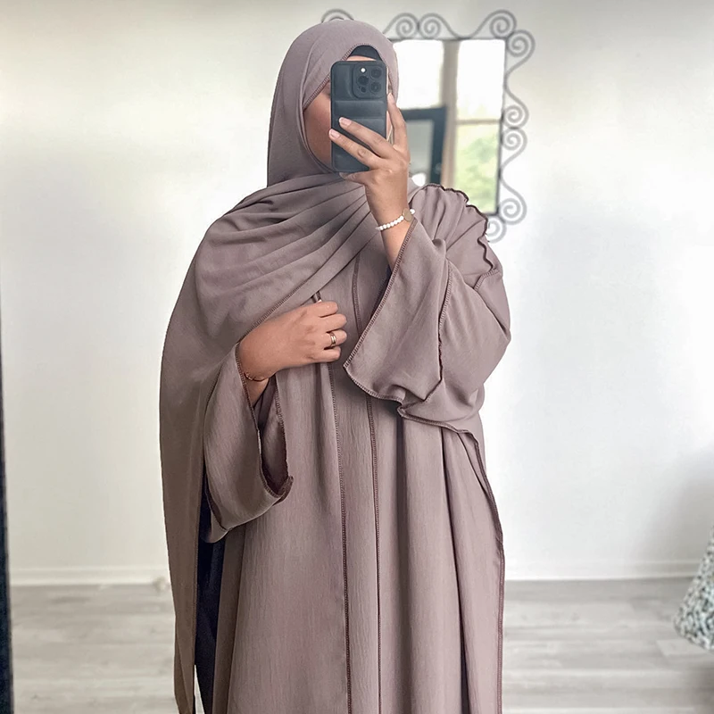 Trzyczęściowy zestaw Abaya z bezpłatnym paskiem Hijab Jazz Crepe Kimono bez rękawów pod sukienką EID Ramadan Muzułmańskie kobiety Islamska odzież