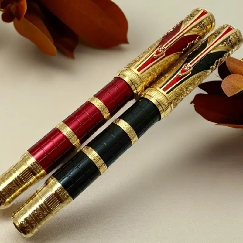HONG DIAN Limited Edition Fountain Pen Authentic High End Black Gold Daqin Red Hand Polishing Long Knife Grinding Ink Pen Gifts