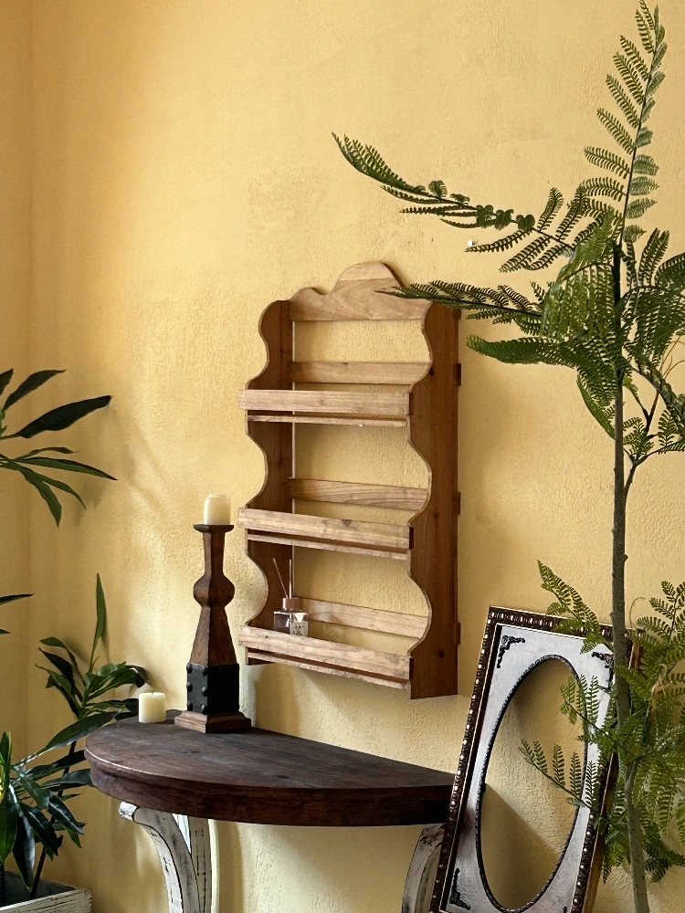  رف خشبي للمزرعة مصنوع يدويًا من خشب الأرز على الحائط منظم تخزين المطبخ الريفي غير سام لغرفة الطعام شديدة التحمل #6