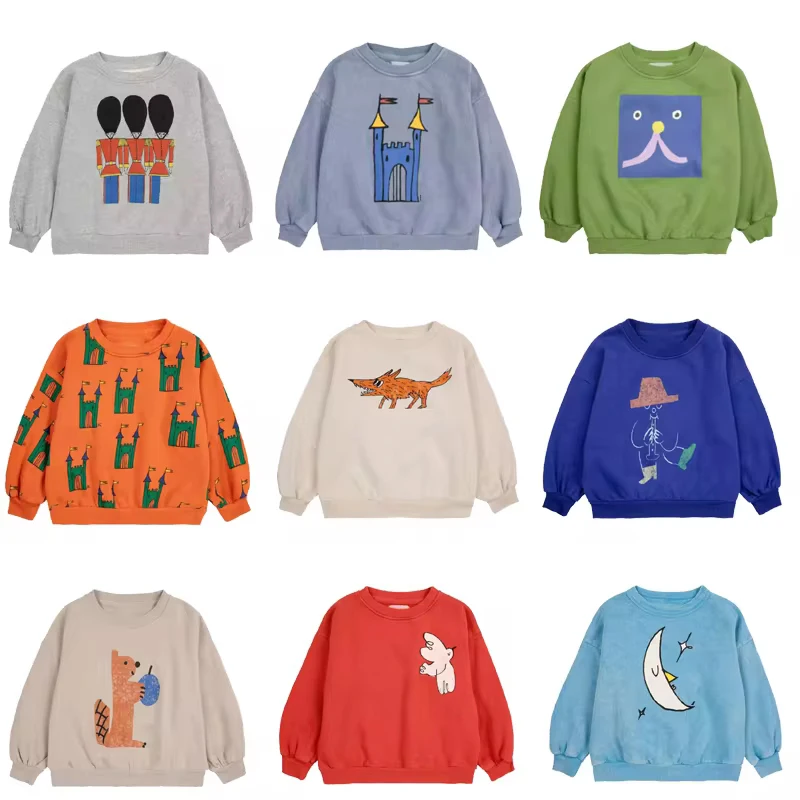 Meninos e meninas 'Cute Print Sweatshirts, Camisolas de algodão infantil, Baby Tops, Roupas infantis, Roupas Outwear, AW24