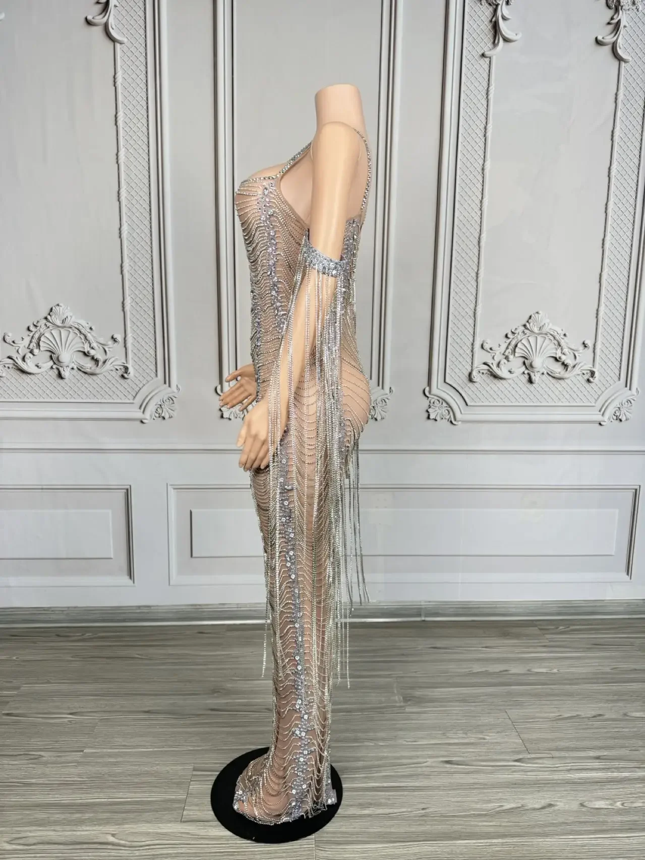 High-end cristais de luxo borla vestido de noite pura malha apertado encaixe vestido longo festival celebrar baile de formatura outfit club wear xiliu