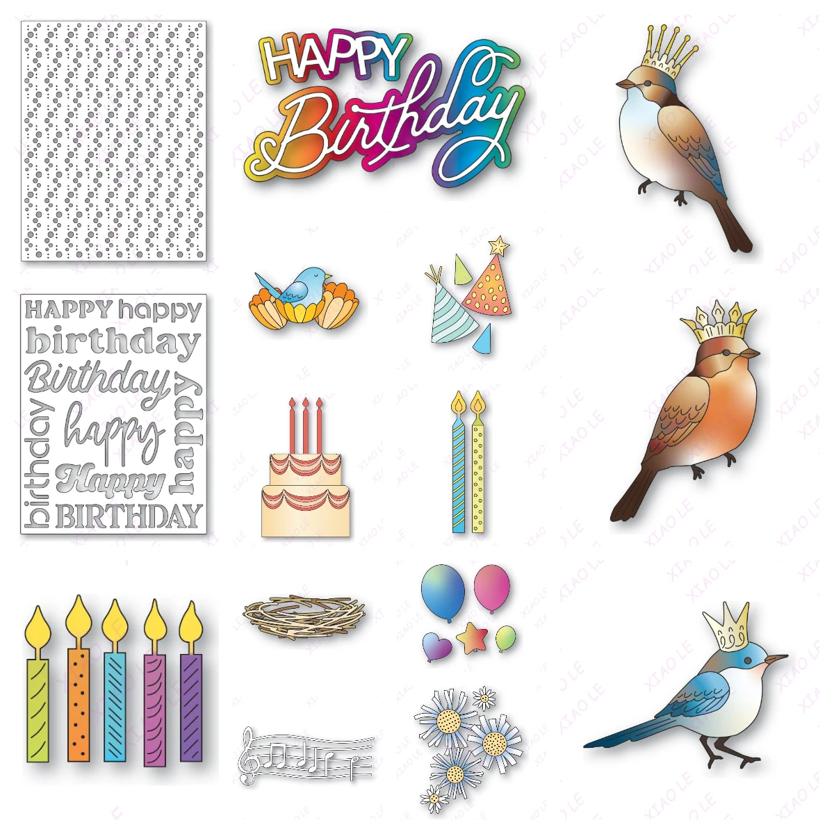 

Scrapbooking Cards Mold Birthday Party Cake Dies Bird Balloons Flowers Congrats Marker Script Cutting Dies DIY Handmade 2025 New