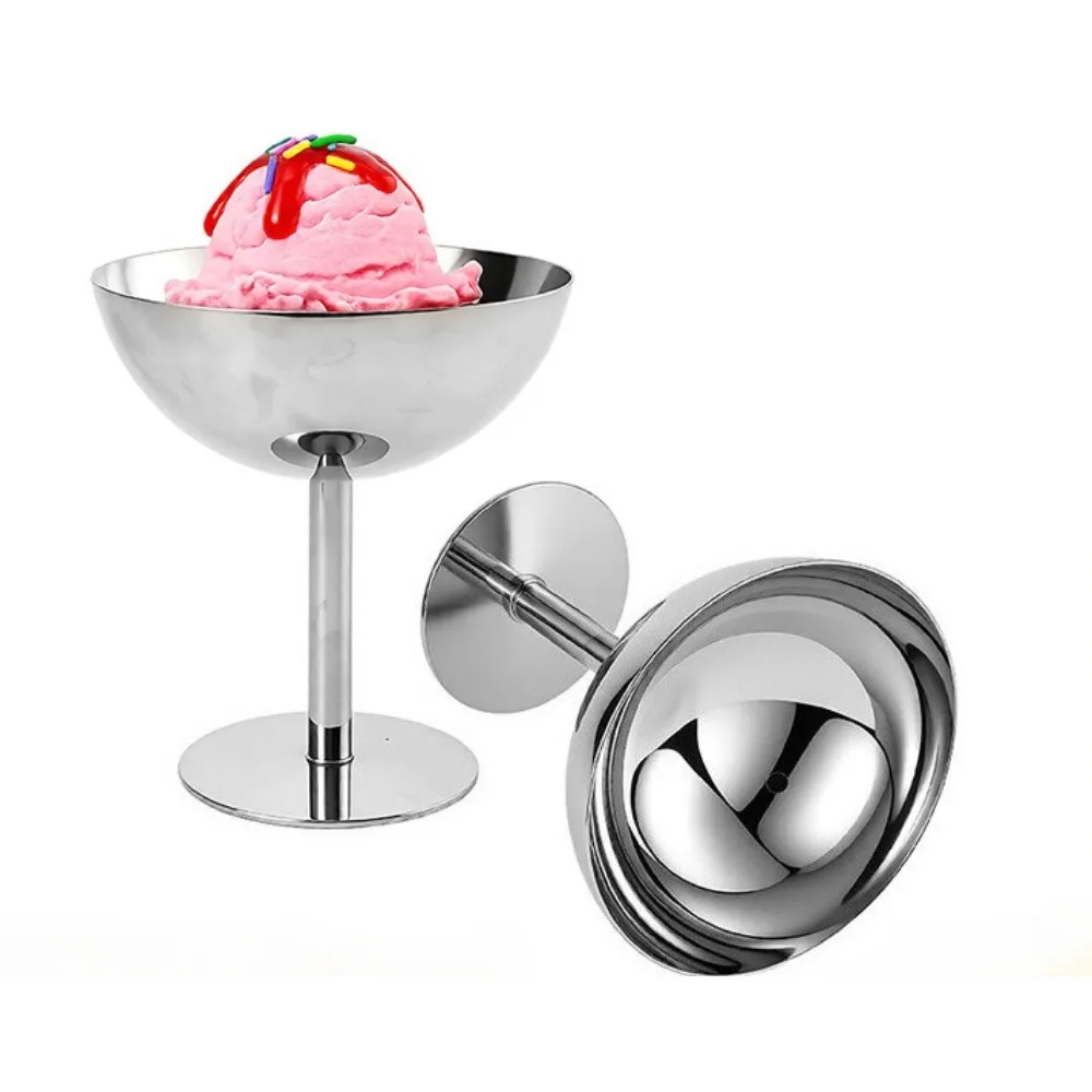New Ice Cream Footed Bowls Stainless Steel Reusable Dessert Cups Set for Sundae Fruit Snack Party Dessert Bowl Round Yogurt Cup
