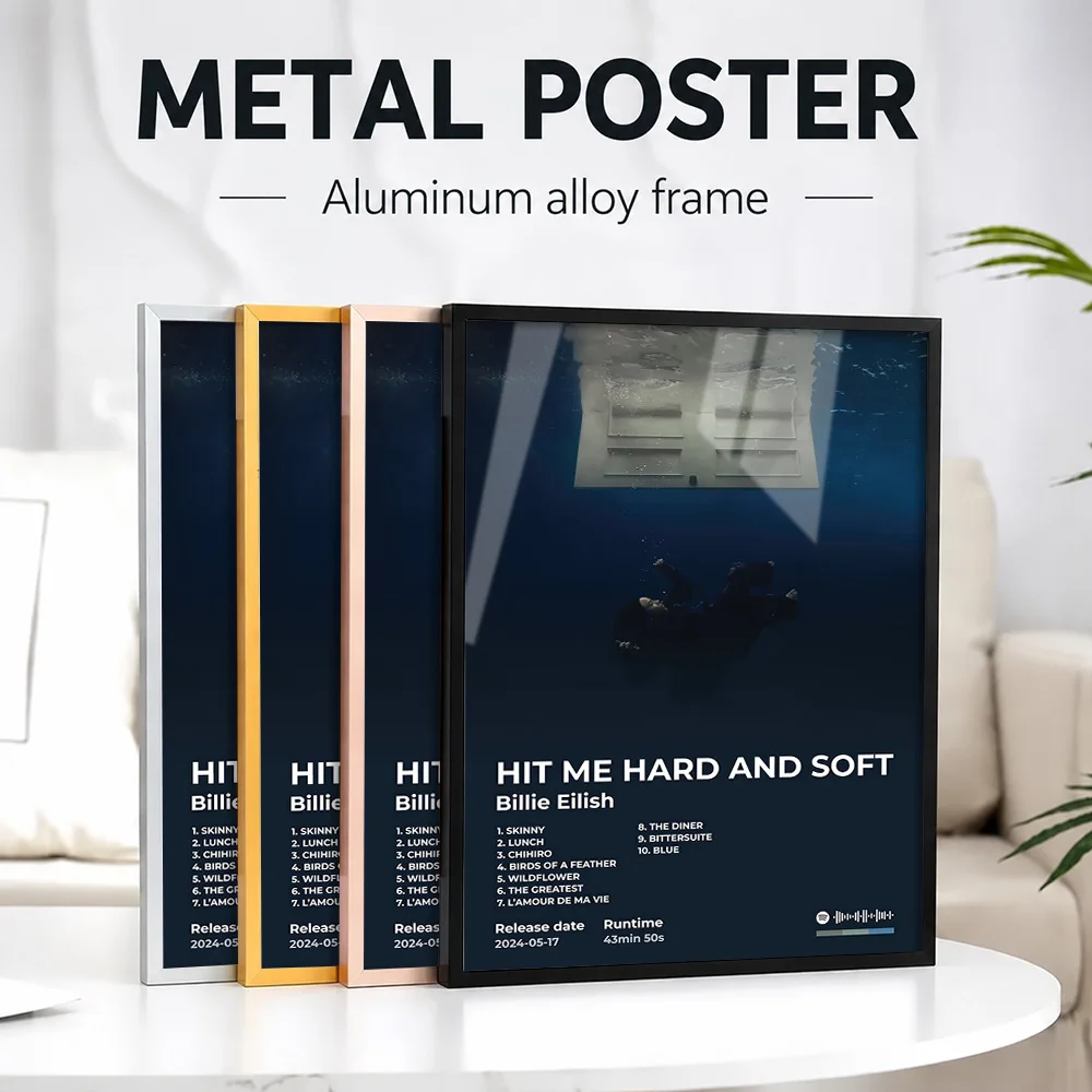Billie Eilish Hit Me Hard And Soft Framed Aluminum Metal Poster Customized Photo Retro Music Style Wall Art For Studio Fan Gift