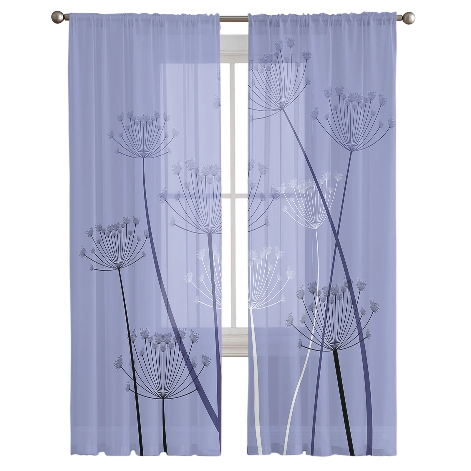 Purple Silhouette Of Dandelions Curtain For Living Room Transparent Tulle Curtains Window Sheer Bedroom Accessories Decor