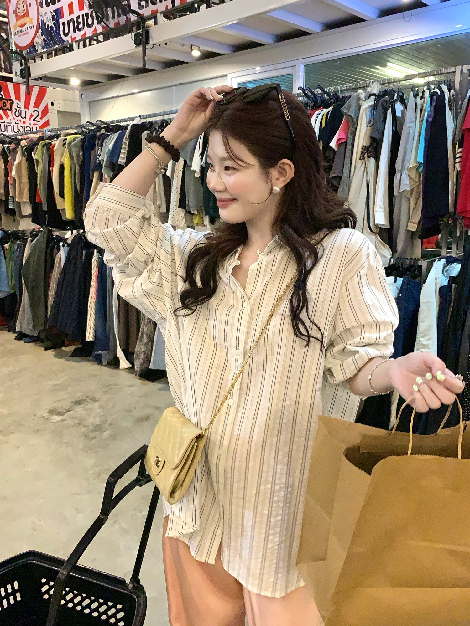 

Loose Casual Korean Sle Striped Long Sve Women's irt Cotton Blend Breathable Comfortable Lazy Vaion Top