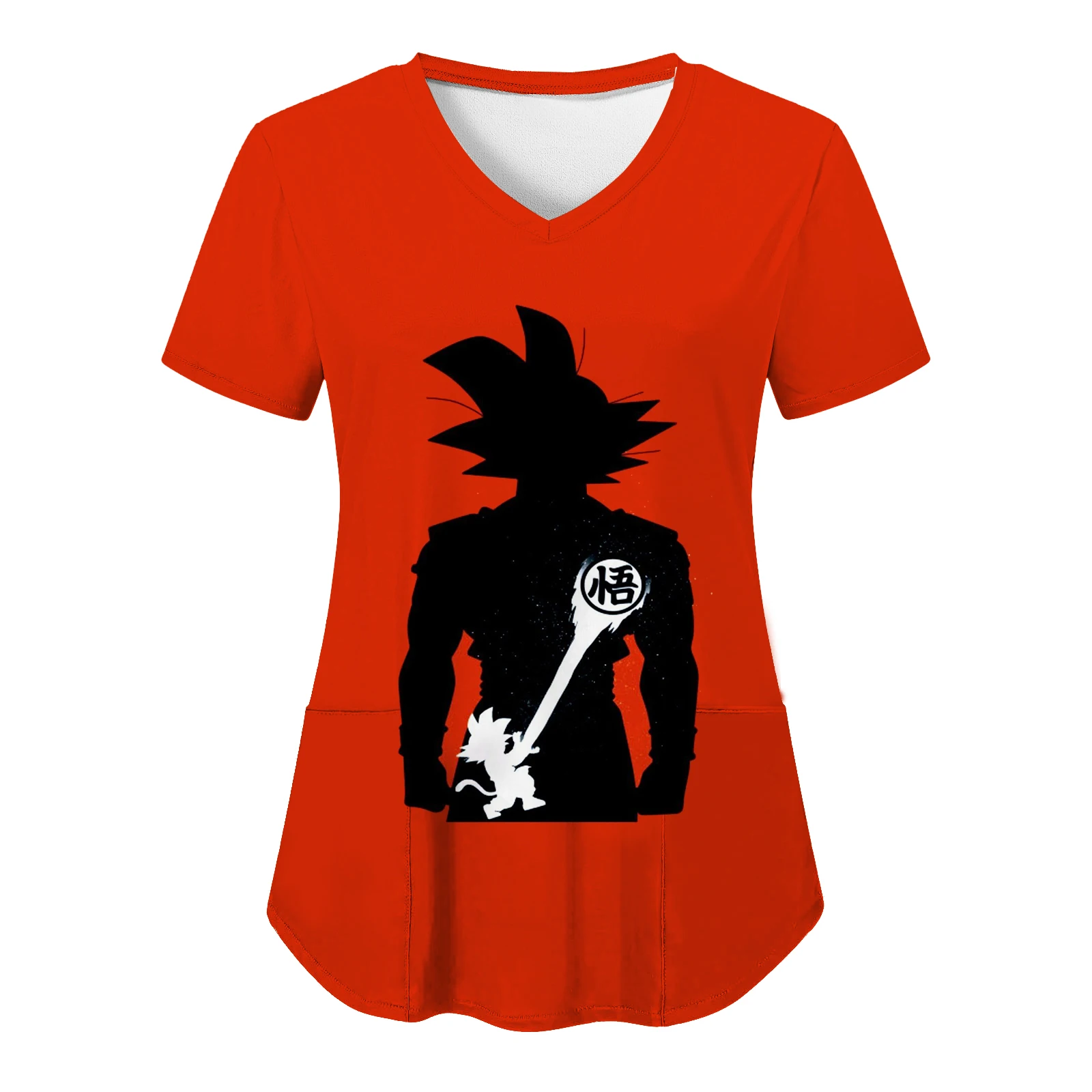 Fashion Woman Blouse 2024 Vegeta Y2k T Shirts Cartoon Anime Pocket V Neck Goku Dragon Ball Z T-shirts Summer Nurse Uniform Neck