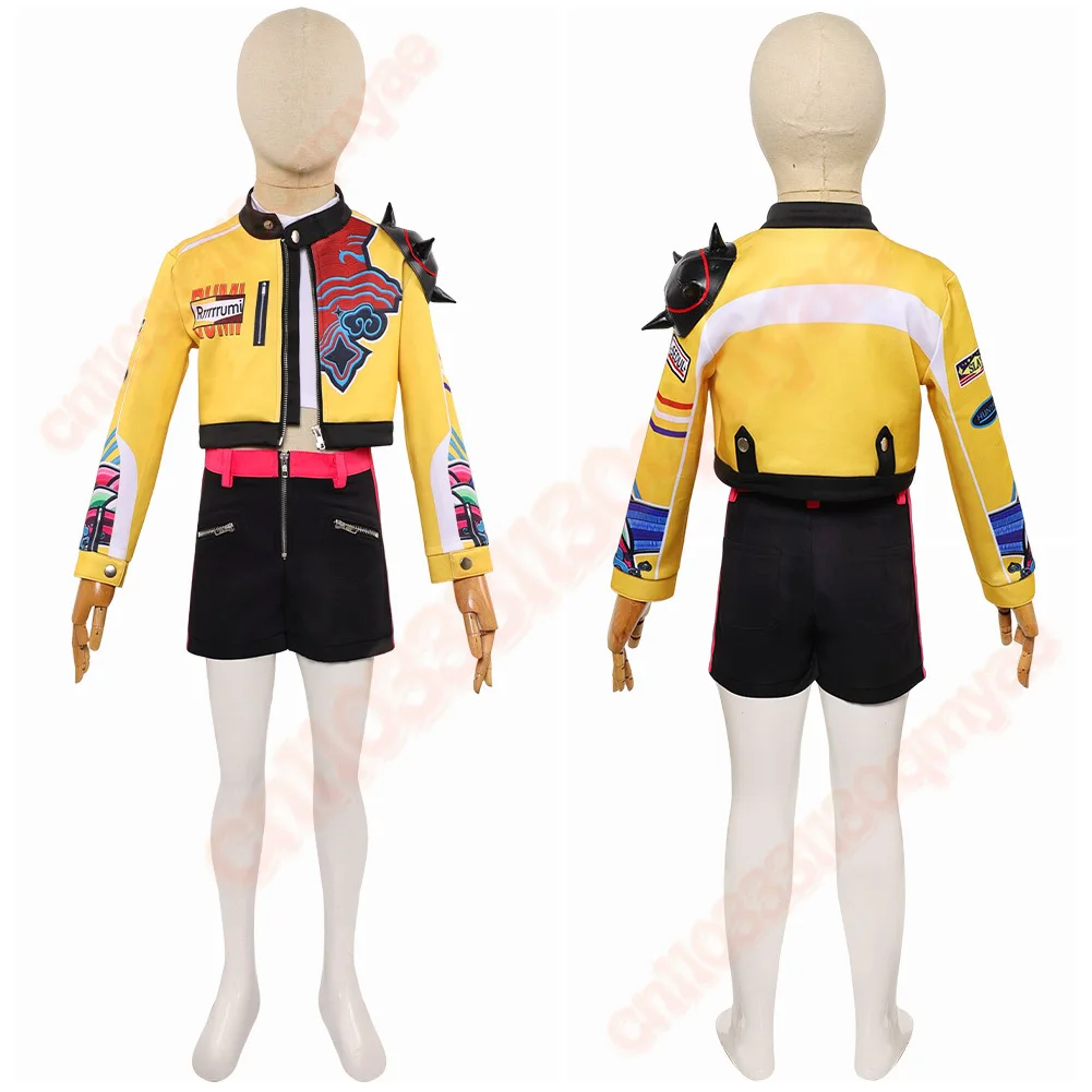 Rumi 아동 의류 KPop 코스프레 의상의 악마 헌터 키즈 소녀 노란색 코트 의상 변장 할로윈 카니발 파티