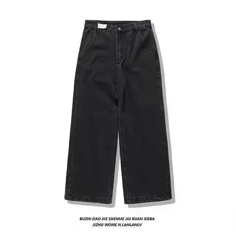 

2025 New Women Denim Pants Y2K Harajuku Streetwear Hip Hop Letter Print Retro Blue High Waist Wide Leg Baggy Trousers