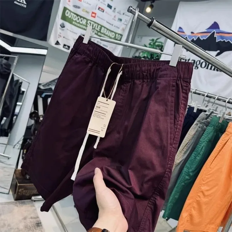 Men Japanese Mountain Retro Cotton Shorts Summer Elastic Waist Solid Color 9 Inch Casual Outdoor Shorts S-4XL
