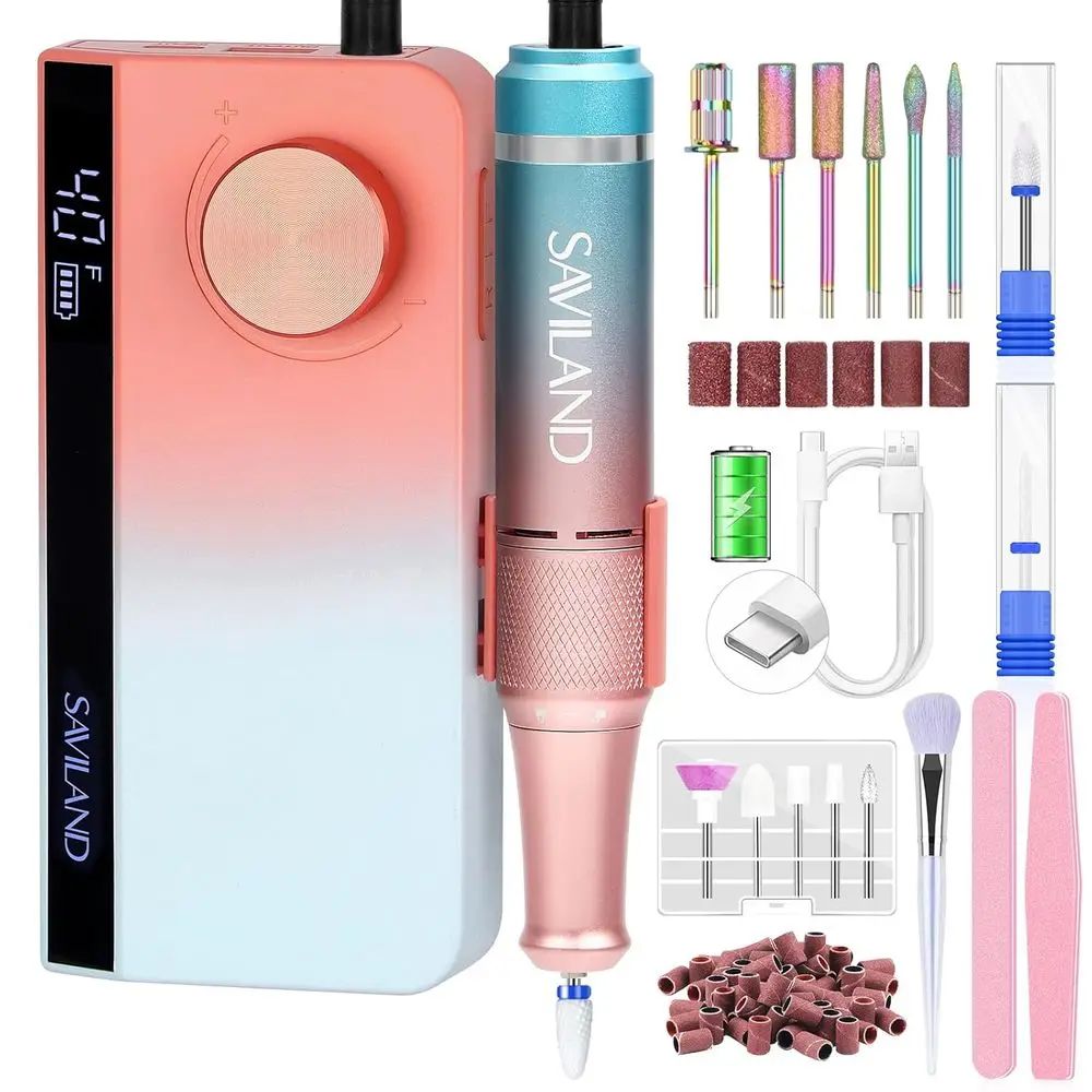 

40,000RPM High-Speed Nail Drill Kit with Portable File & Buffer for Manicure & Pedicure in Gradient Sunset Design