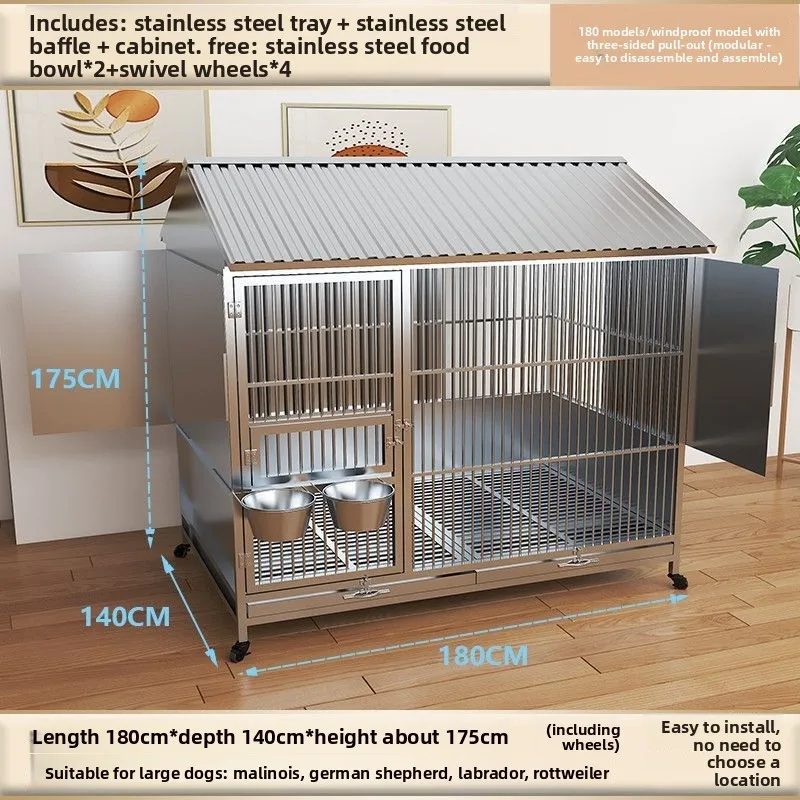 Outdoor stainless steel dog cage Large dog Outdoor rainproof with toilet