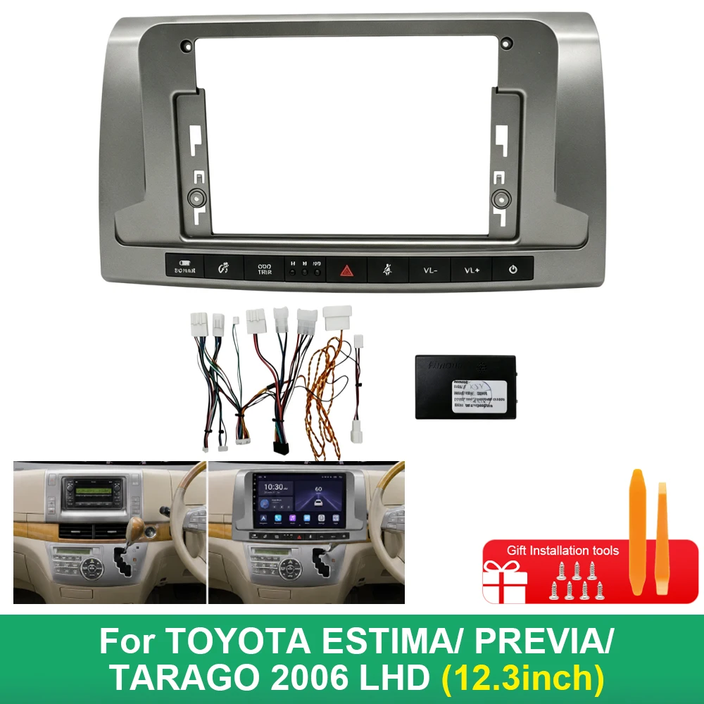 12.3 Inch Car Radio Fascia Frame For Toyota Estima Previa Tarago 2006 LHD Android Stereo Dashboard Panel Trim Kit