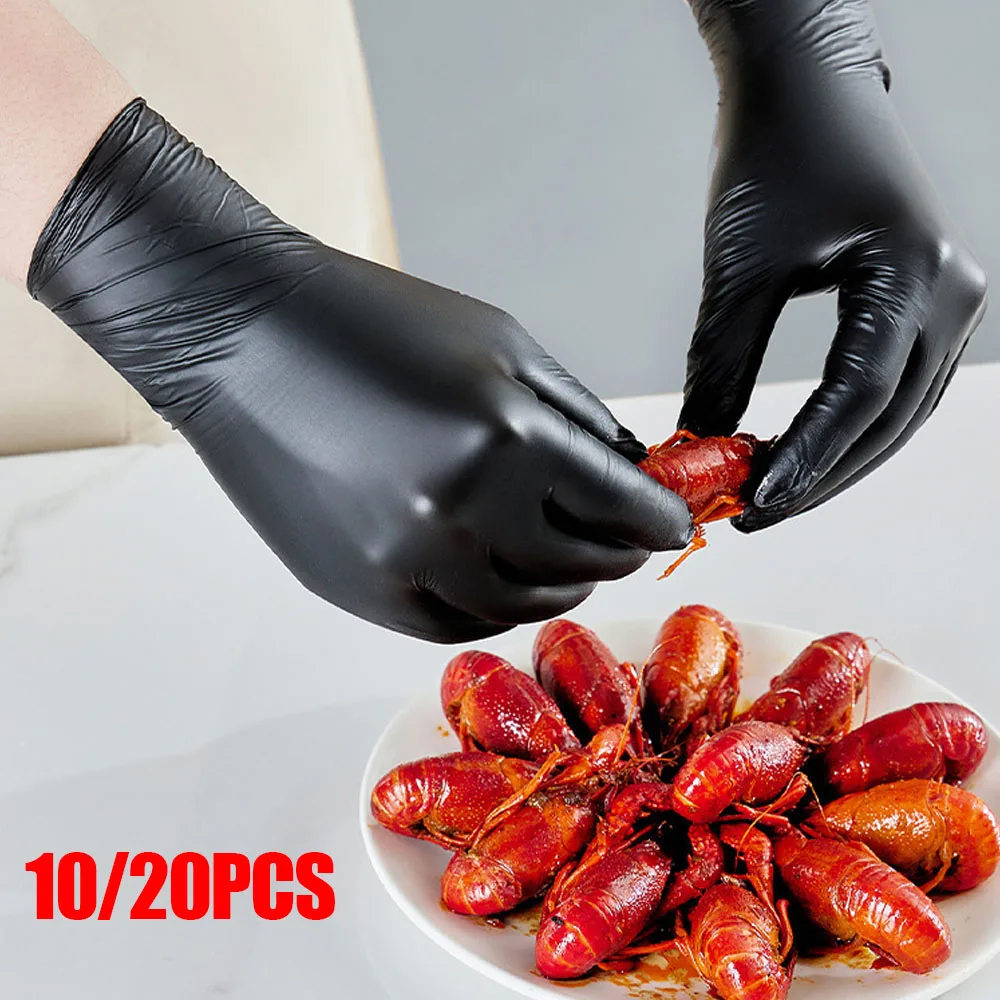 10/20 PCS Nitrile Gloves Latex Free Black Disposable Gloves for Household Cleaning Waterproof Kitchen Garden Work Gloves