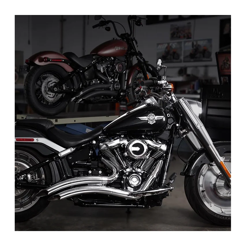 

STLF For Harley Softail Breakout Street Bob Fat Boy Exhaust Pipe Big Radius 2-Into-2 Pipes Mufflers New Sweeping Full Exhaust Sy