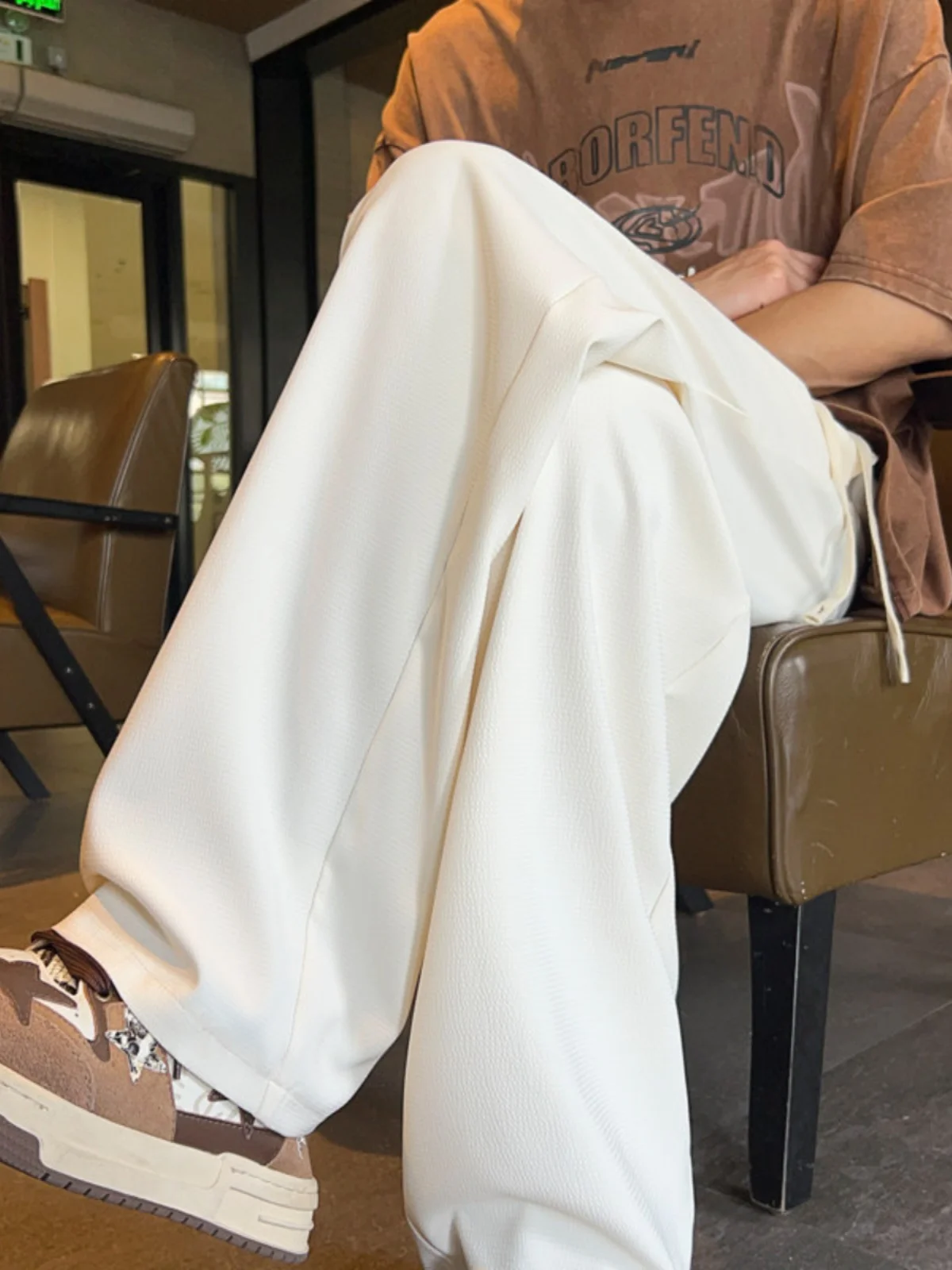 

Мужские летние тонкие брюки из ледяного шелка с охлаждающим эффектом, широкие, прямые, свободного кроя, струящиеся, легкие, комфортные