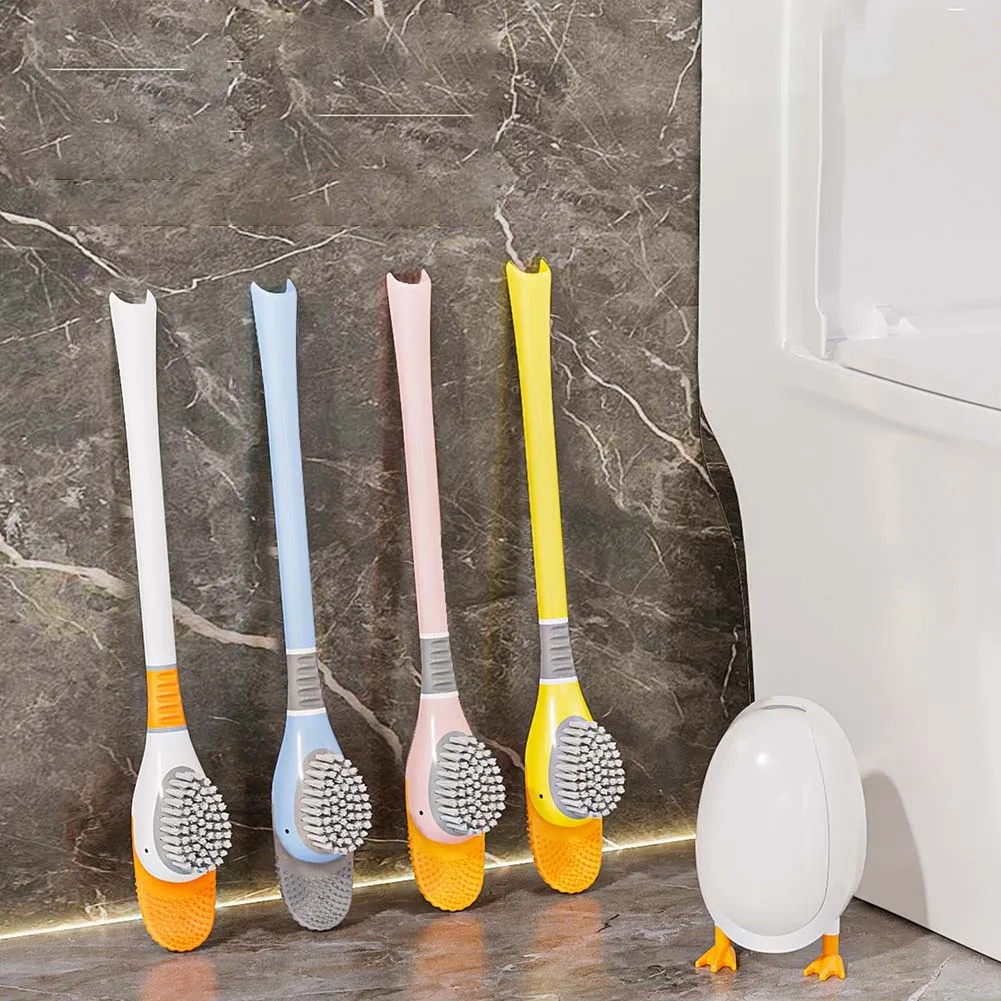 Toilet Brush Cute Duck Silicone Toilet Brush Set 360° Deep Cleaner Wall Floor Bathtubs Cleaning Tools Bathroom Accessories