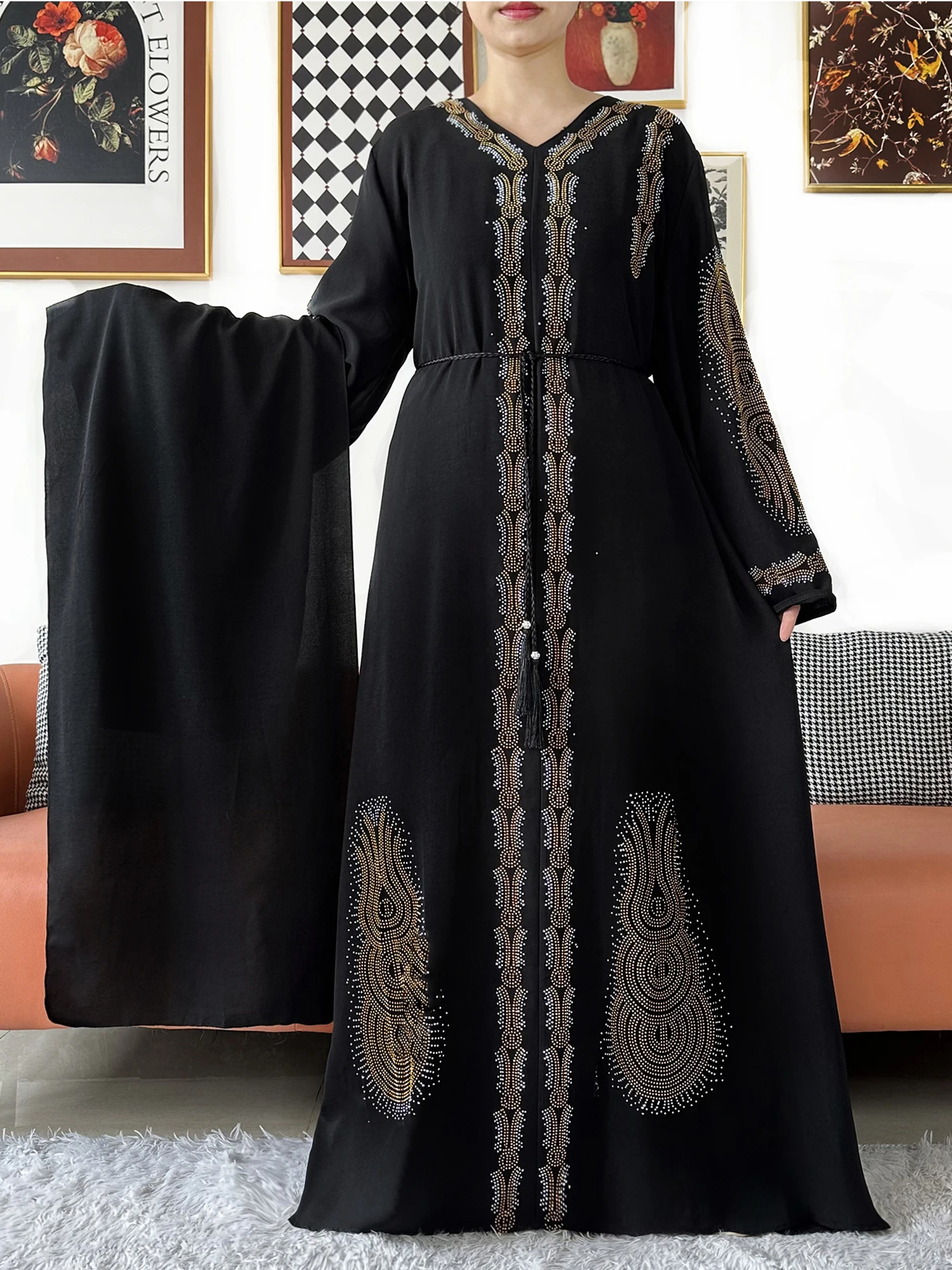 

Высококачественная элегантная женская абайя с длинными рукавами из шифона, мусульманское платье, исламская одежда, кардиган-абайя, роба, Дубай, Турция