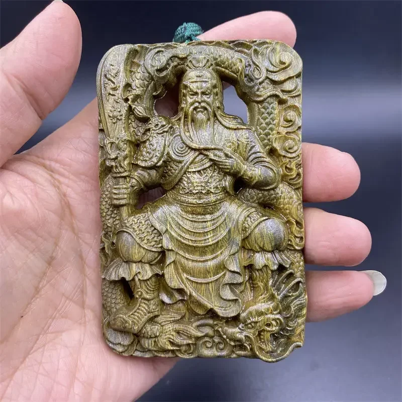 

Wooden Green Sandalwood lord Guan Gong Pendant GuanYu Brand Double-sided Carving Jewelry for Men and Women Necklace for Couple