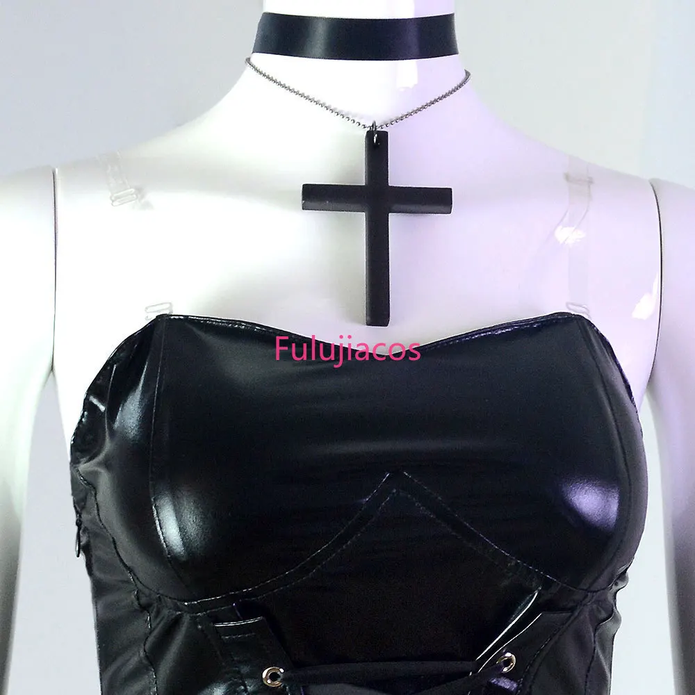 Fulujiacos Misa Cosplay Costume Misa Imitation Leather Sexy Dress