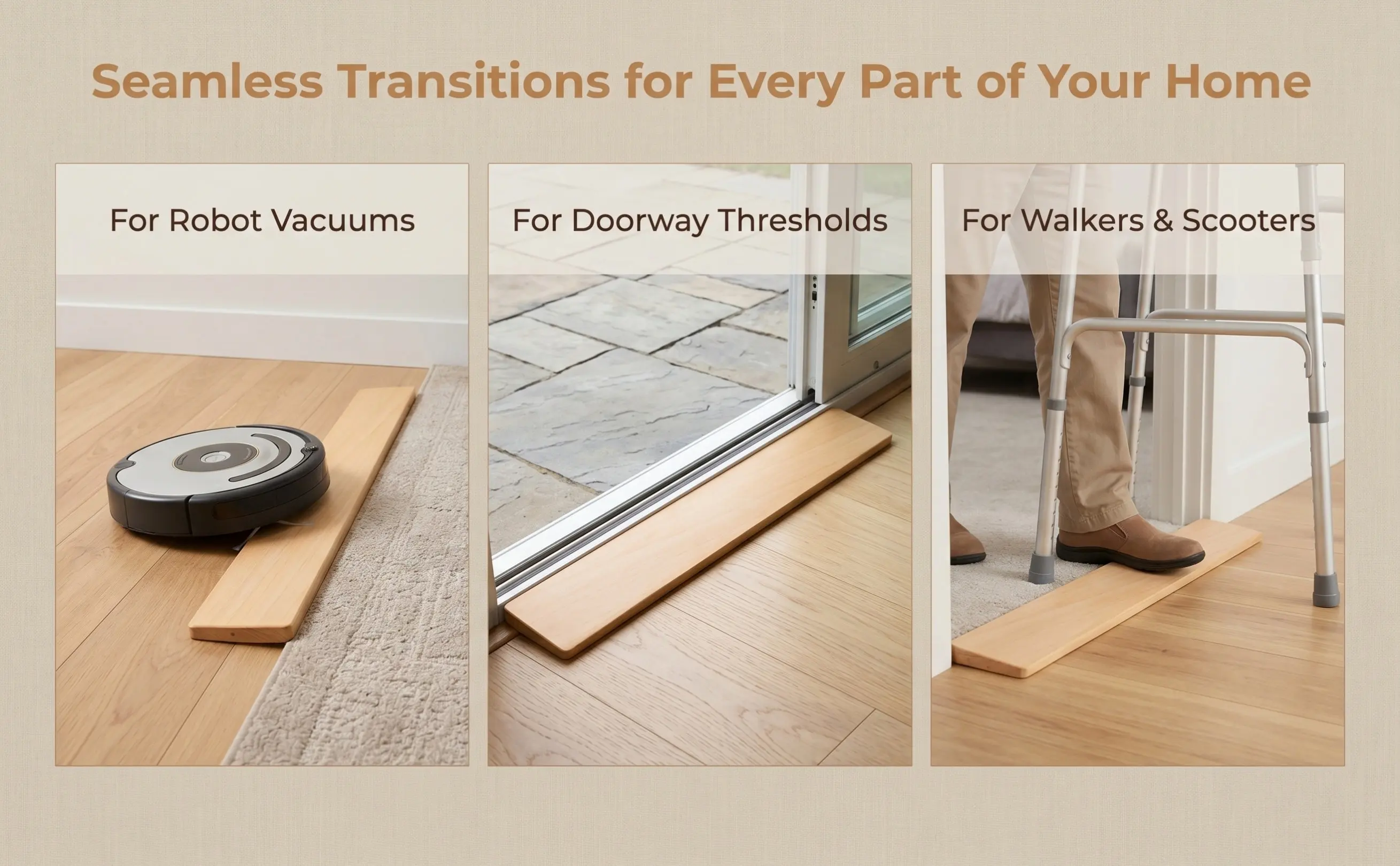 2Pcs Wooden Door Ramps Heavy Duty Wheelchair Threshold Ramp Pads Robot Vacuum Entry Ramp Smooth Transition Mobility Access