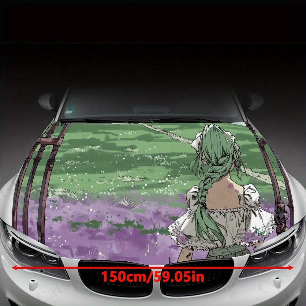 Green - haired Girl in Lavender Field car hood stickers, waterproof self-adhesive, scratch resistant, easy to stick, durable car
