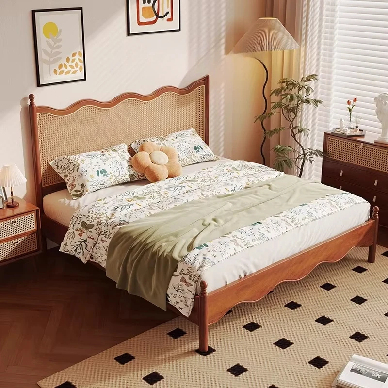 

#C All-Solid Wooden Bed Simple Modern 1.8/1.5 Meters Double Master Bedroom Vine-Edged Winsha Bed for Hotels