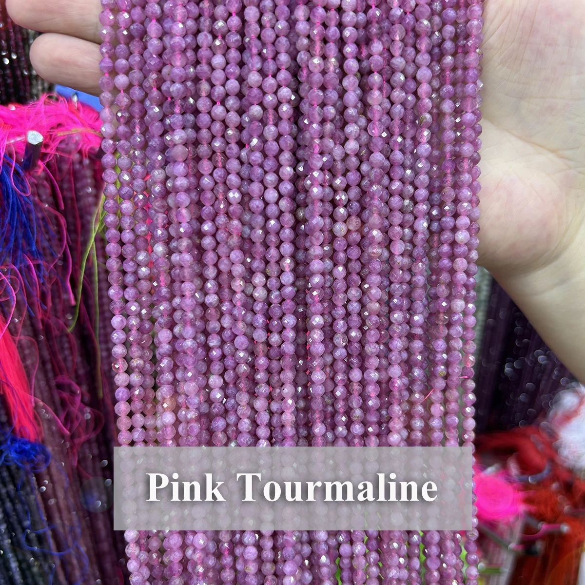 Natural Pink Tourmaline Faceted Bead 2 3 4mm Charms Round Gemstone Loose Bead DIY Necklace Bracelet Earrings Jewelry Accessories