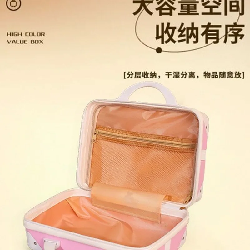 Retro Suitcase Cartoon Suitcase 14 Inch Travel Tuitcase Hand-Held Makeup Case Large Capacity Storage Box