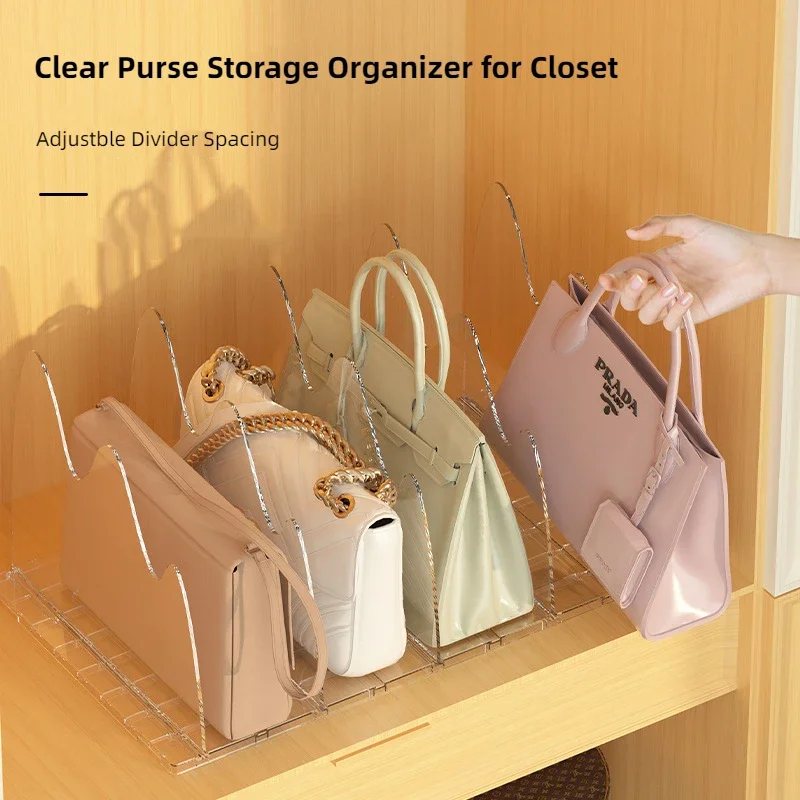 Clear Closet Bag Storage Dividers Rack Adjustable Shelf Purse Dividers for Closet Organization Handbag